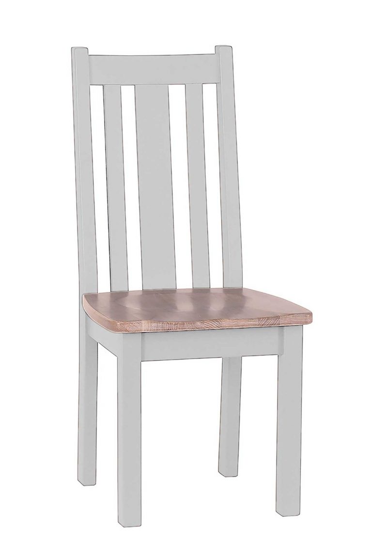 Besp-Oak Vancouver Chalked Oak & Light Grey Vertical Slats Dining Chair with Timber Seat (Pair) | Fully Assembled