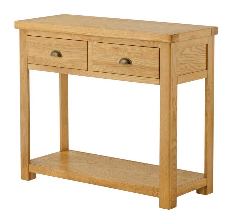 Classic Portland Oak 2 Drawer Console Table | Fully Assembled