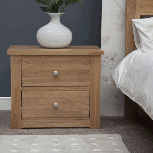 Homestyle Torino Solid Oak 2 Drawer Wide Bedside Cabinet | Fully Assembled
