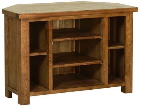 Devonshire Rustic Oak Corner TV Cabinet with Shelves | Fully Assembled