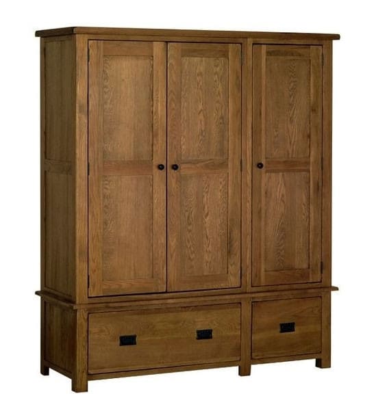 Devonshire Rustic Oak Triple Wardrobes with 3 Doors & 2 Drawers