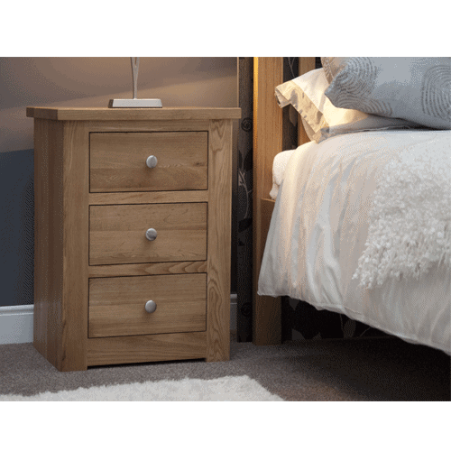 Homestyle Torino Solid Oak 3 Drawer Narrow Bedside Cabinet | Fully Assembled