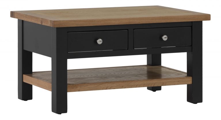 Besp-Oak Vancouver Compact Black Grey Coffee Table with 2 Drawers | Fully Assembled