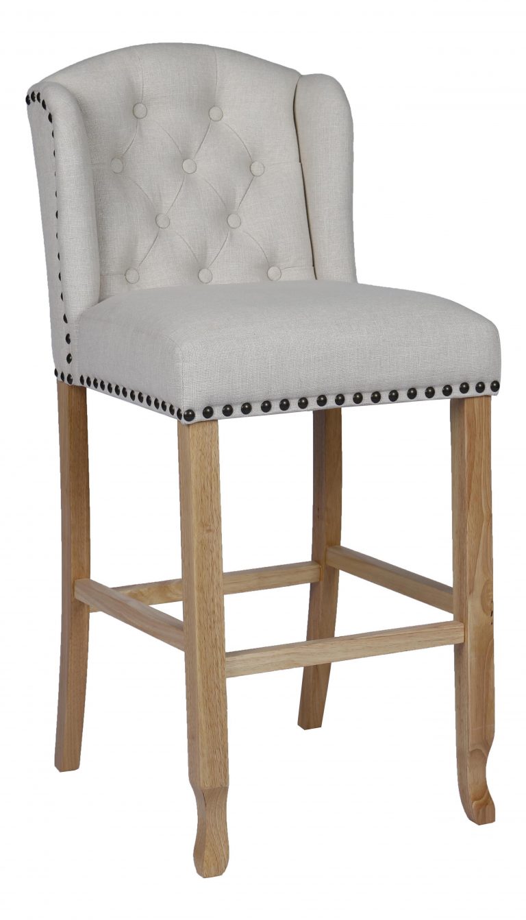 Besp-Oak Beige Bar Stools with Studded Detail (Pack of 2)