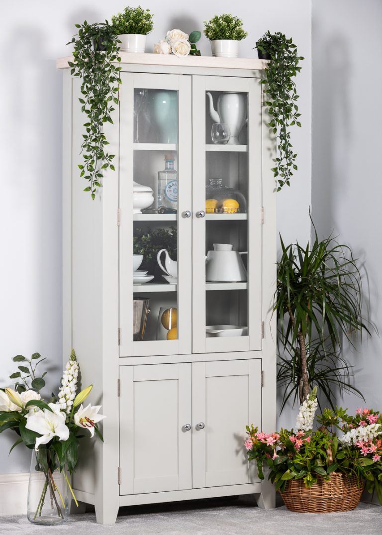 Hampshire Light Grey With Chalked Oak Tops Small Display Cabinet | Fully Assembled