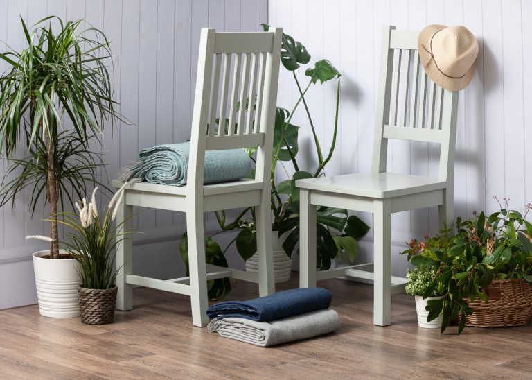Hampshire Light Grey With Chalked Oak Tops Slatted Back Dining Chair (Pack of 2) | Fully Assembled