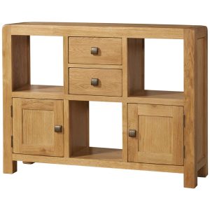 DAV008_low_display_unit_storage2_doors_2_drawers_oak_wood_dining_living_waxed_contemporary Avon Oak Low Display Unit