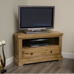 DLXCORTV_GAL Deluxe Solid Oak 1 Drawer Corner TV Unit