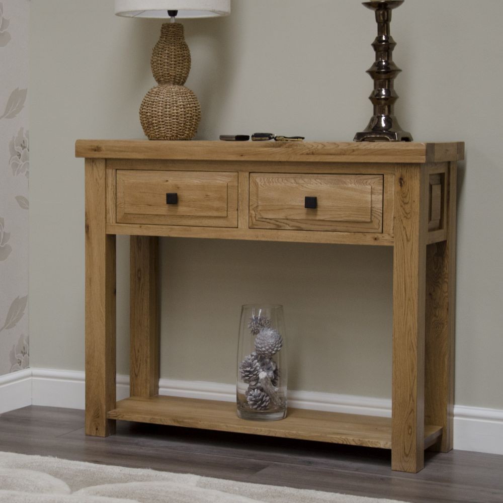 Deluxe Solid Oak 2 Drawer Hall Table