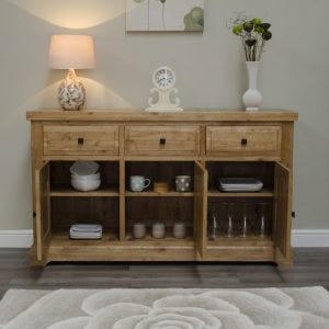 Deluxe Solid Oak 3 Door Sideboard - Open