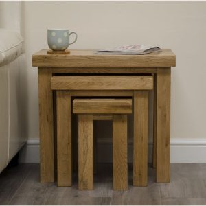 DLXNEST_GAL Deluxe Solid Oak Nest of 3 Tables - Front