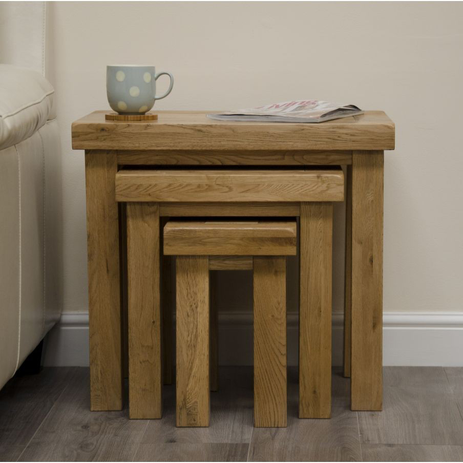 Deluxe Solid Oak Nest of 3 Tables - Front