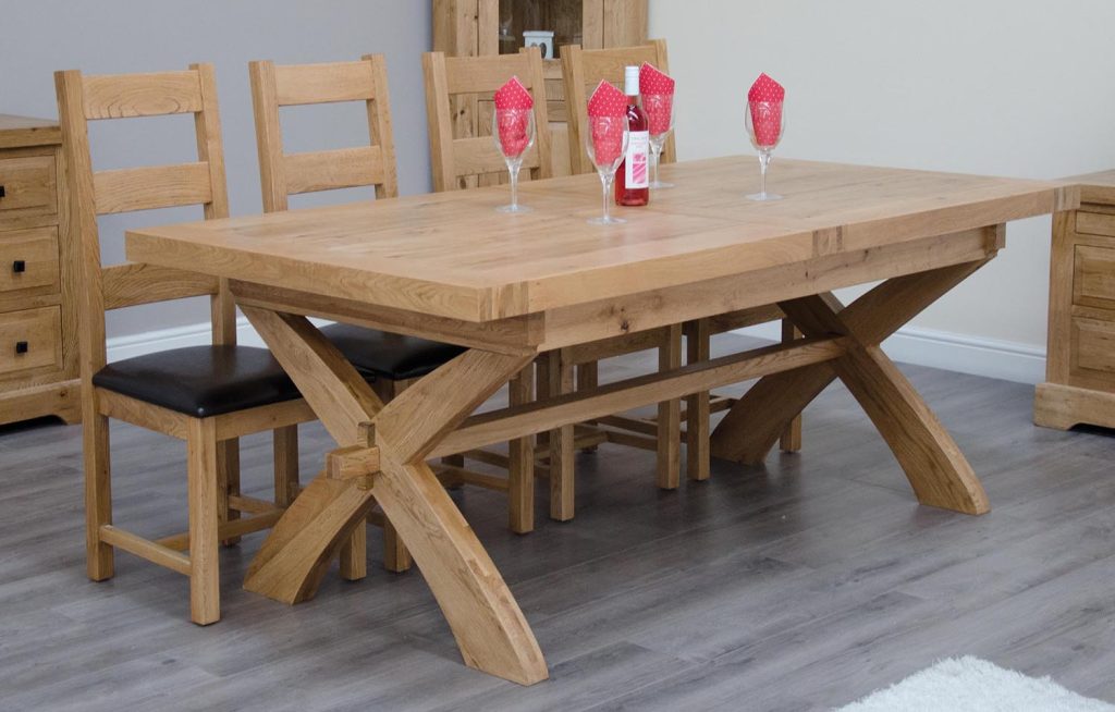 Deluxe Solid Oak 2m Cross Leg Extending Dining Table