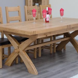 DLX_XLEG7_CLOSED Deluxe Solid Oak 2m Cross Leg Extending Dining Table