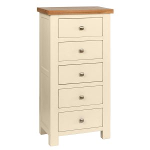 DPT002PI_painted_5_drawer_wellington_chest_bedroom_storage_oak_top_ivory Dorset Ivory 5 Drawer Tall Chest