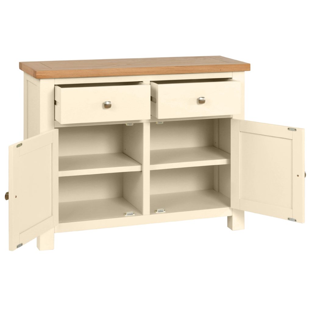 DPT051PI painted sideboard 2 drawers doors dining living hallway storage oak top ivory open