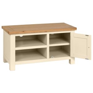 DPT071PI_painted_small_TV_unit_entertainment_living_room_oak_top_ivory_open Dorset Ivory 1 Door TV Unit - Open