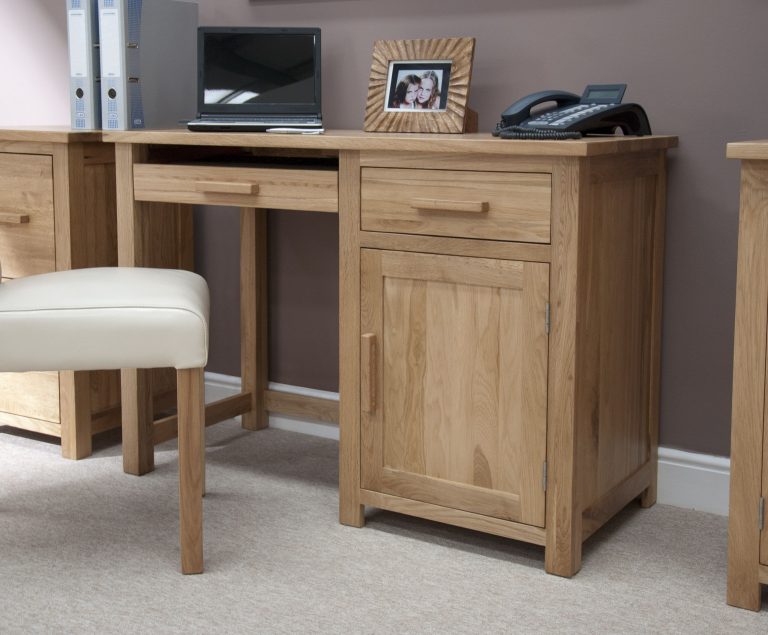 Homestyle Opus Solid Oak Small Computer Desk | Fully Assembled