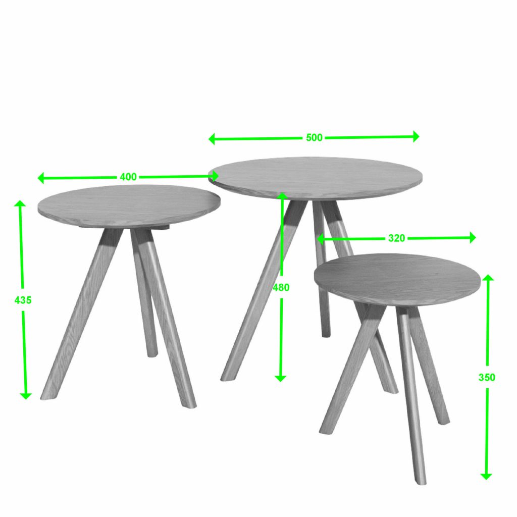 Scandic Oak Nest of Round Tables - Spec