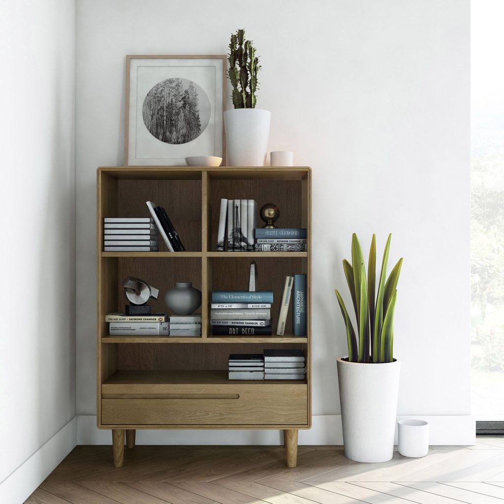 Scandic Oak Small Bookcase with Drawer
