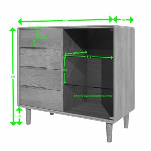 SCASMCH_P1_Annotated Scandic Oak Small Glazed Sideboard - Spec