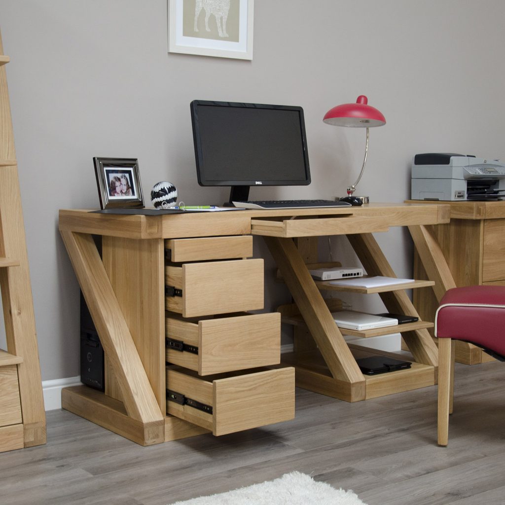 Z Solid Oak Large Computer Desk - Open