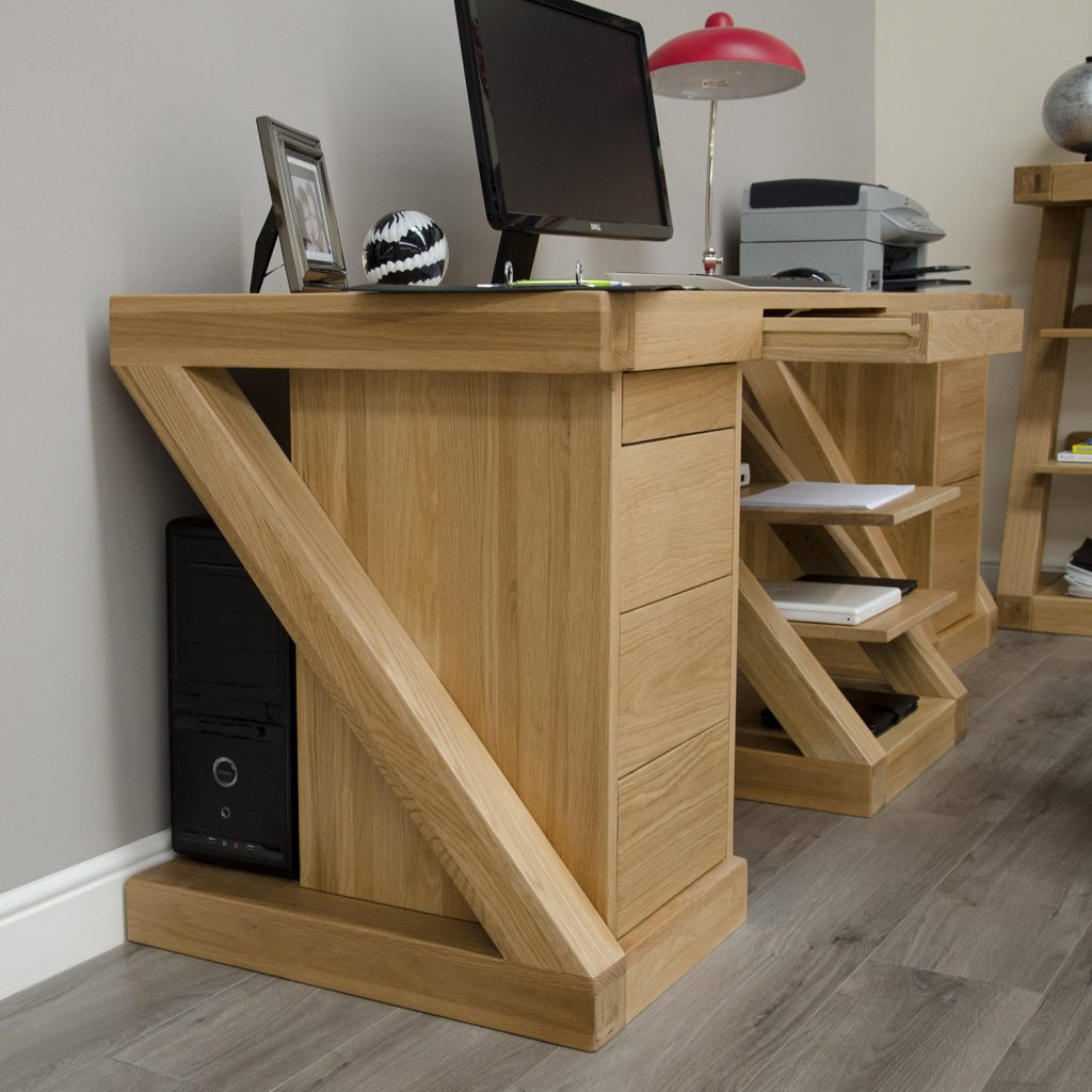 Z Solid Oak Large Computer Desk - Side Look