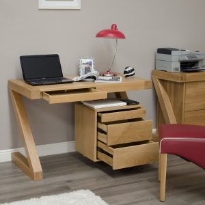 ZCDS_D4 Z Solid Oak Small Computer Desk - Open
