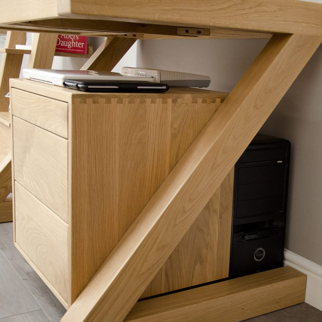 Z Solid Oak Small Computer Desk - Side Look
