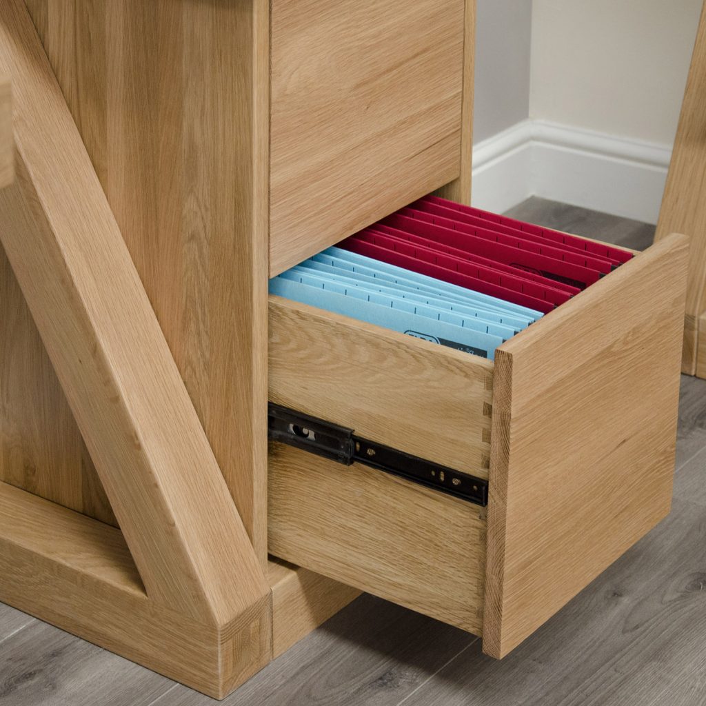 Z Solid Oak 2 Drawer Filing Cabinet - Open