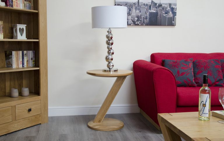 Z Solid Oak Modern Round Lamp Table