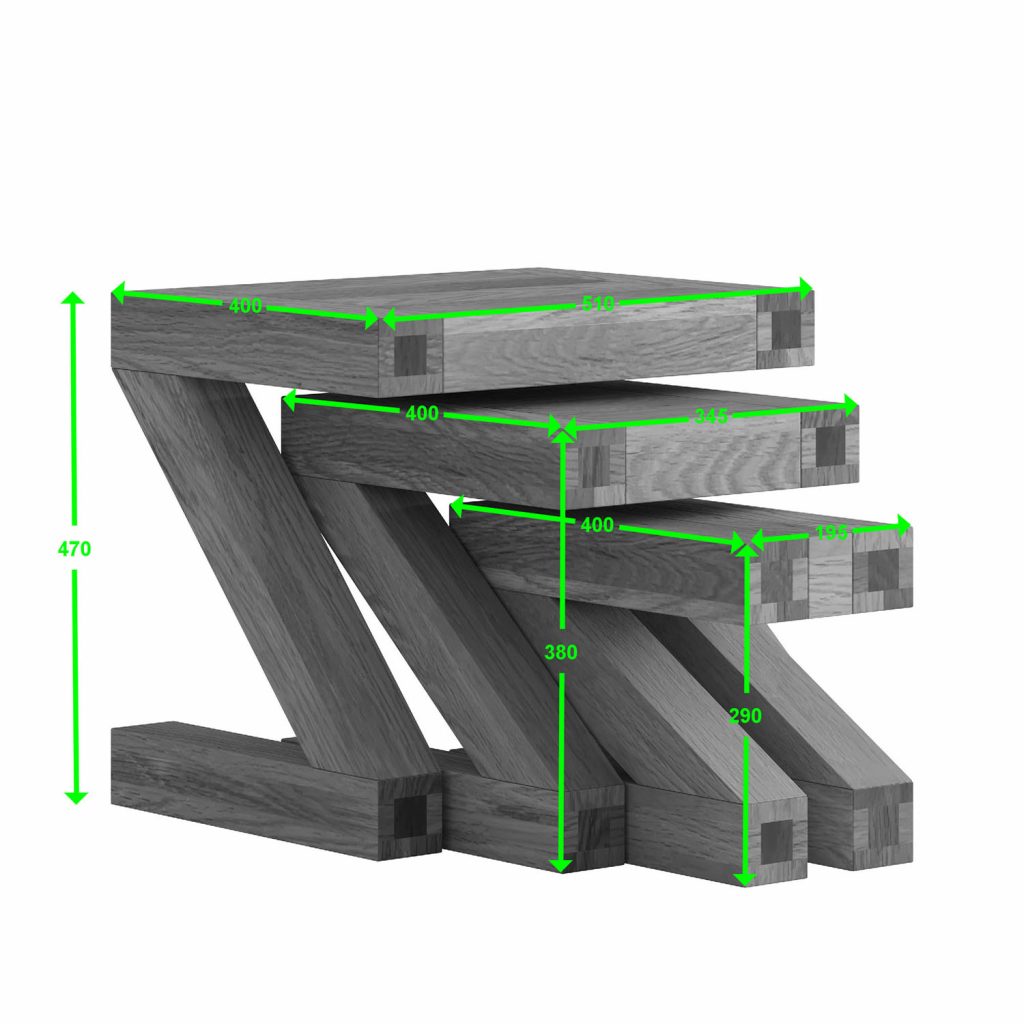 Z Solid Oak Nest of 3 Tables - Spec