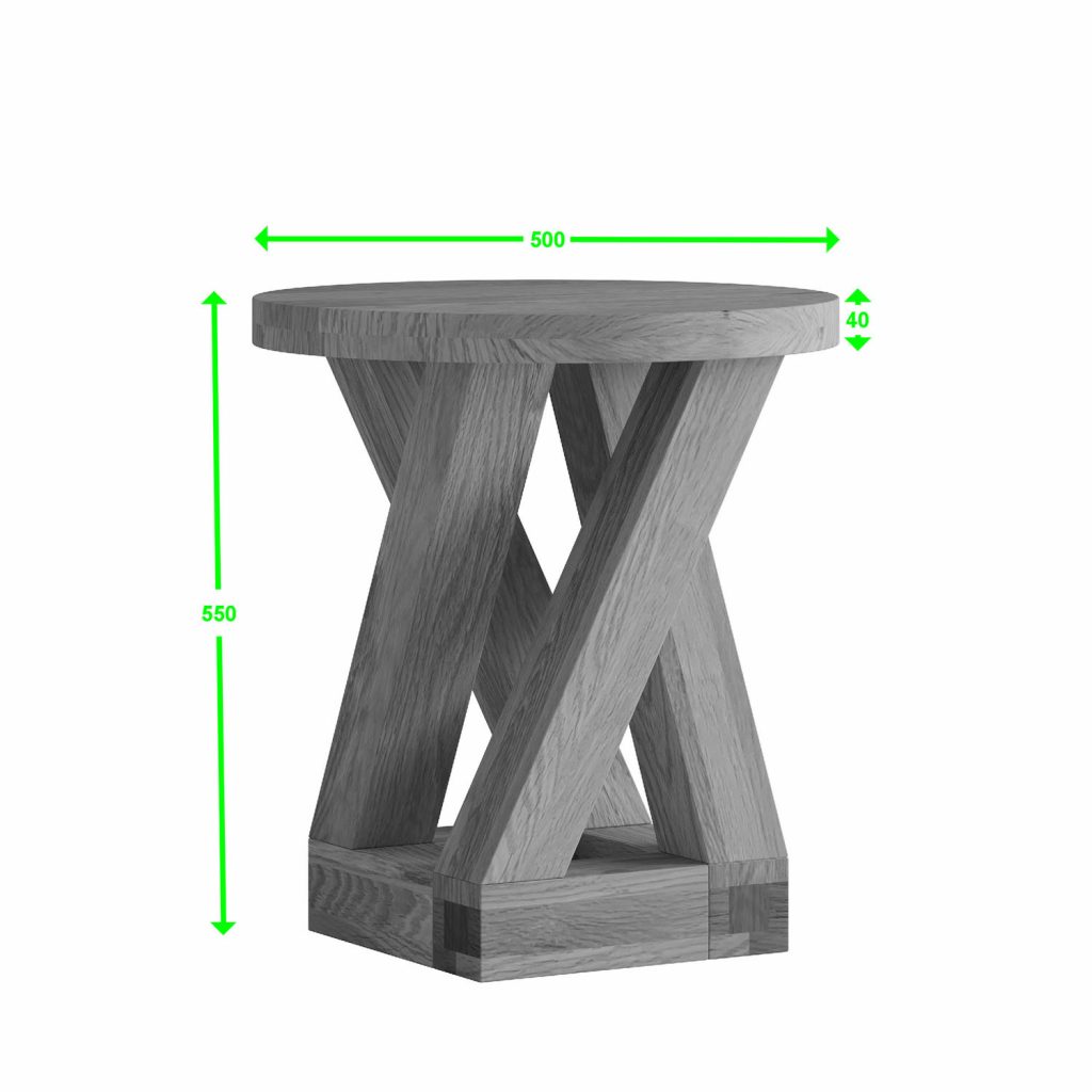 Z Solid Oak Round 4 Leg Lamp Table 2 ZRND4LT P1 Annotated