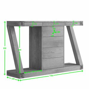 ZWDHT+D_Annotated Z Solid Oak Console Hall Table - Spec