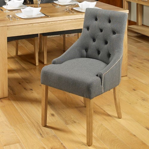 Baumhaus Mobel Oak Flare Back Slate Shade Upholstered Dining Chair (Pack of Two)