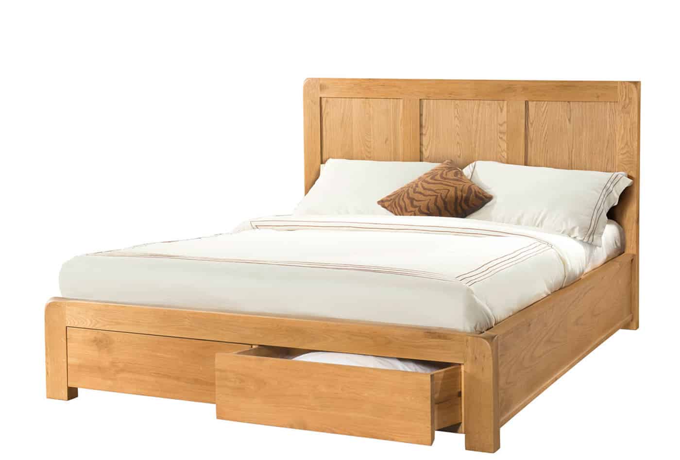 Avon Waxed Oak 5′ King Size Bed with Storage Drawers