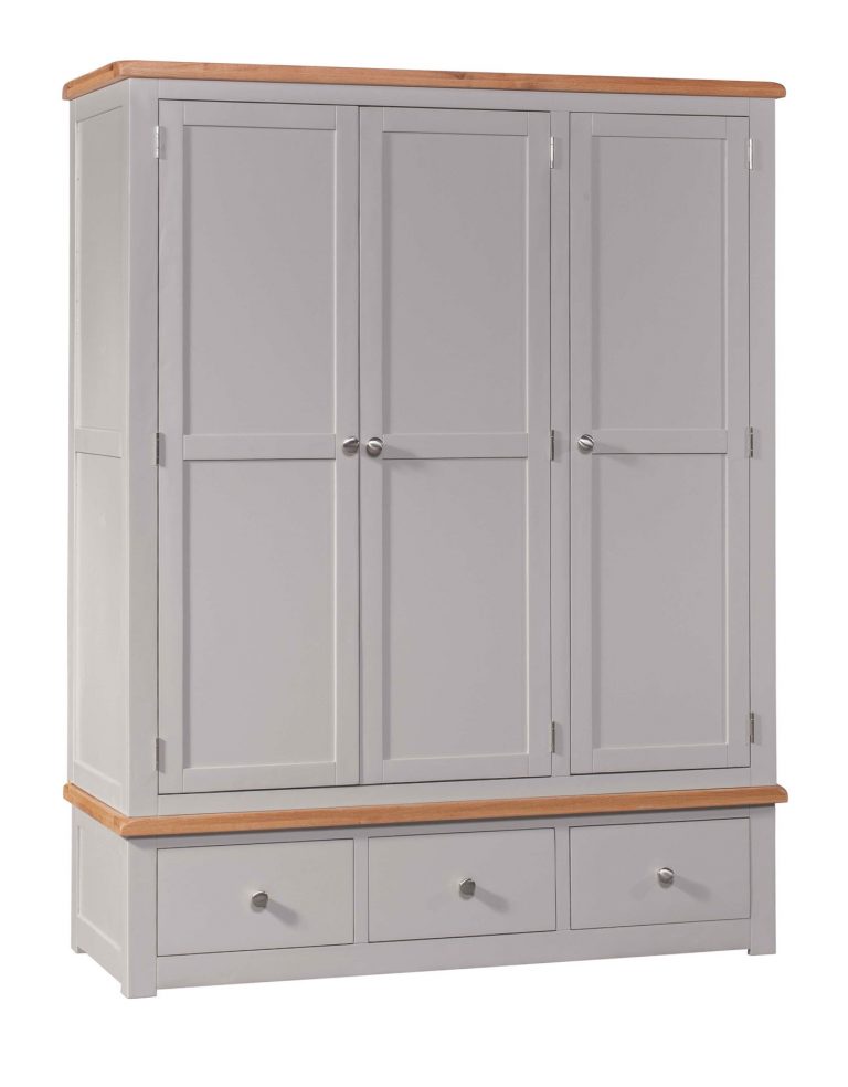 Homestyle Diamond Painted Grey Triple Wardrobe With Drawers