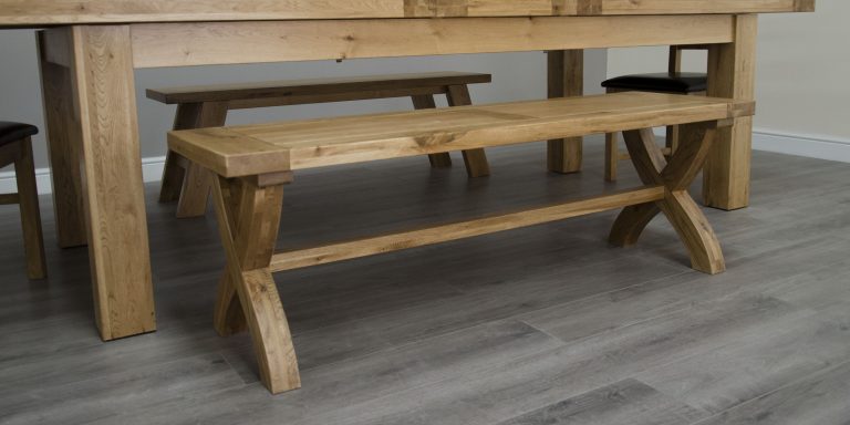 Homestyle Deluxe Solid Oak X-Leg Dining Bench