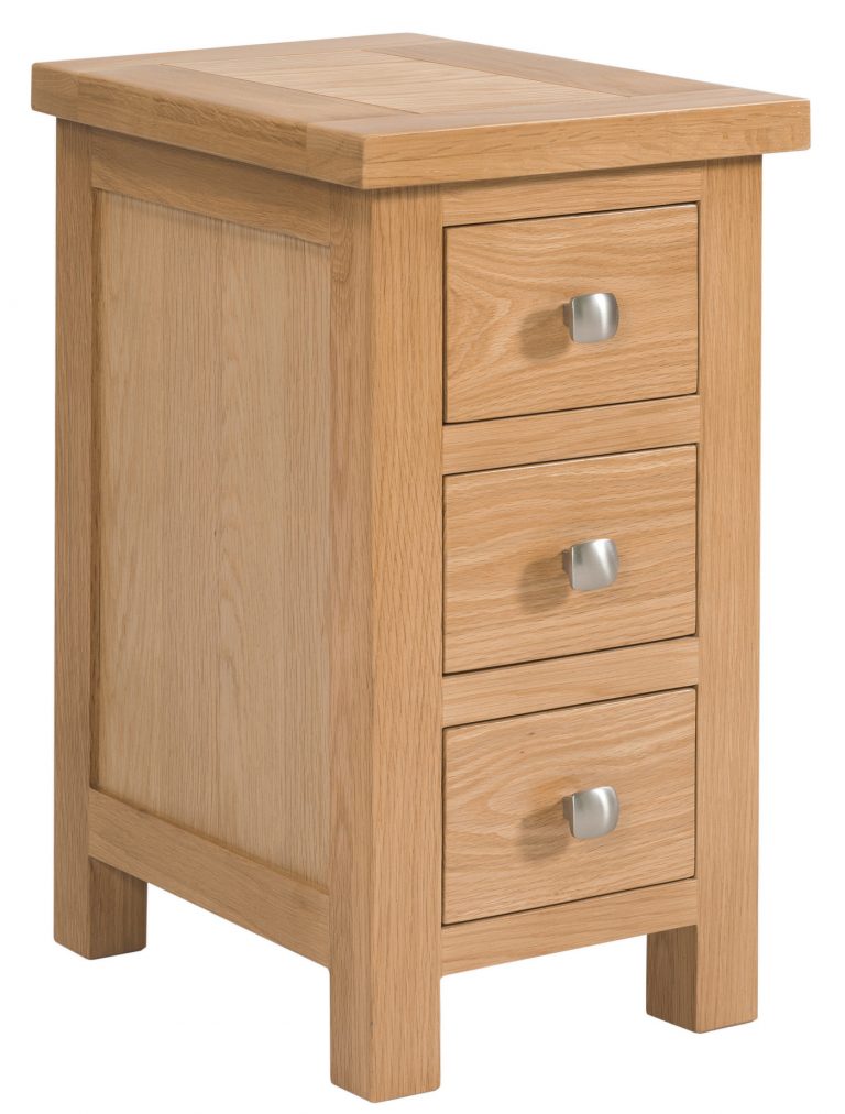 Devonshire Dorset Oak Narrow 3 Drawer Bedside Cabinet | Fully Assembled
