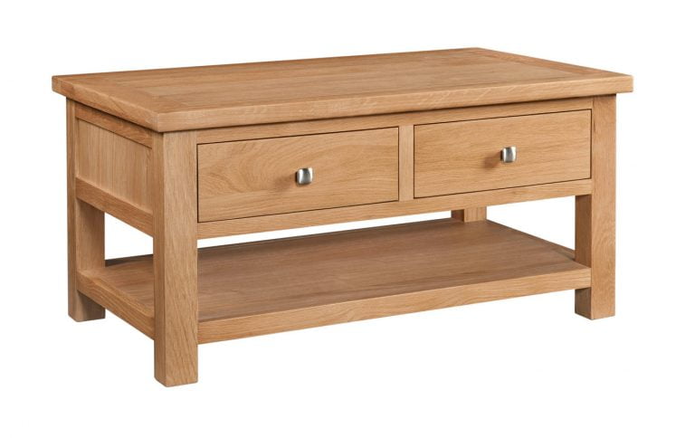 Devonshire Dorset Oak 2 Drawer Coffee Table With Shelf | Fully Assembled