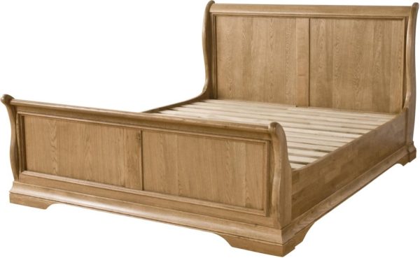 Normandy French Solid Oak 5 King Size, White Wooden Sleigh Bed King Size