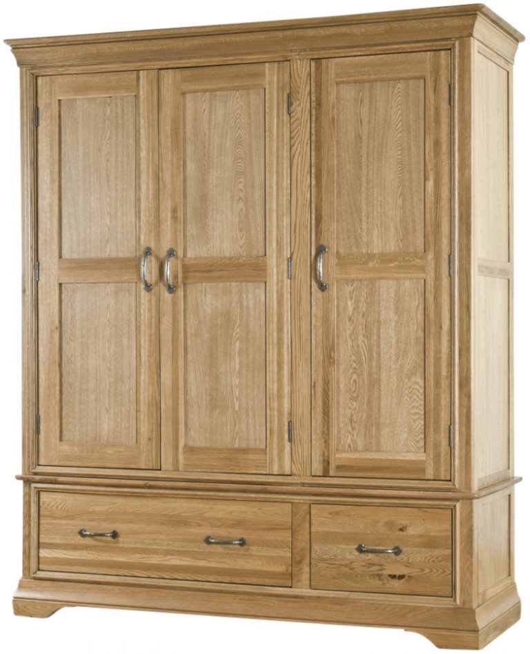 Normandy French Solid Oak Triple Wardrobe with Drawers
