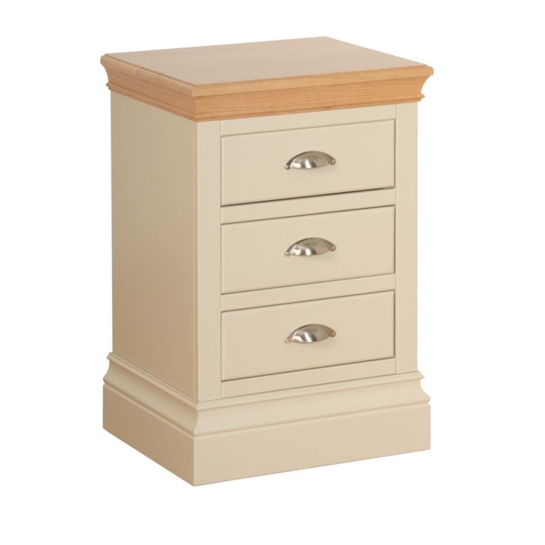 Lundy Painted Ivory With Oak Top  3 Drawer Bedside Cabinet | Fully Assembled