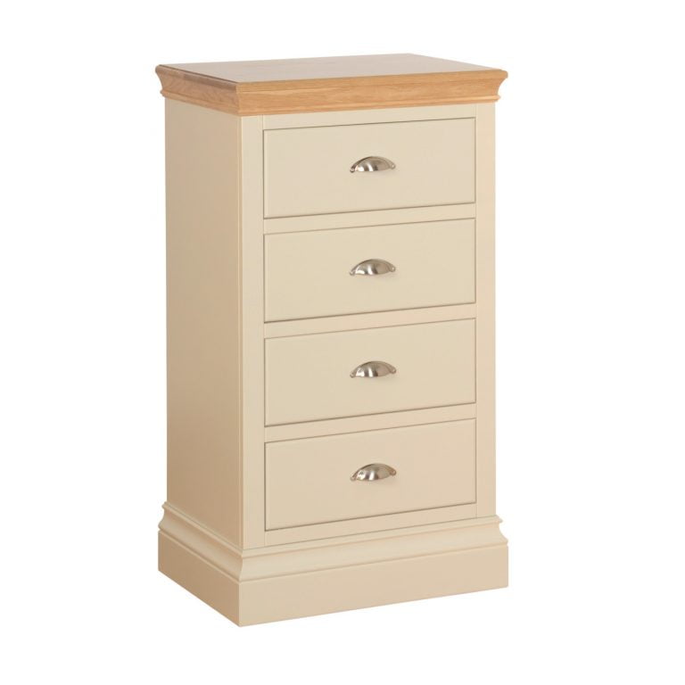 Lundy Painted Ivory With Oak Top  4 Drawer Wellington Chest | Fully Assembled