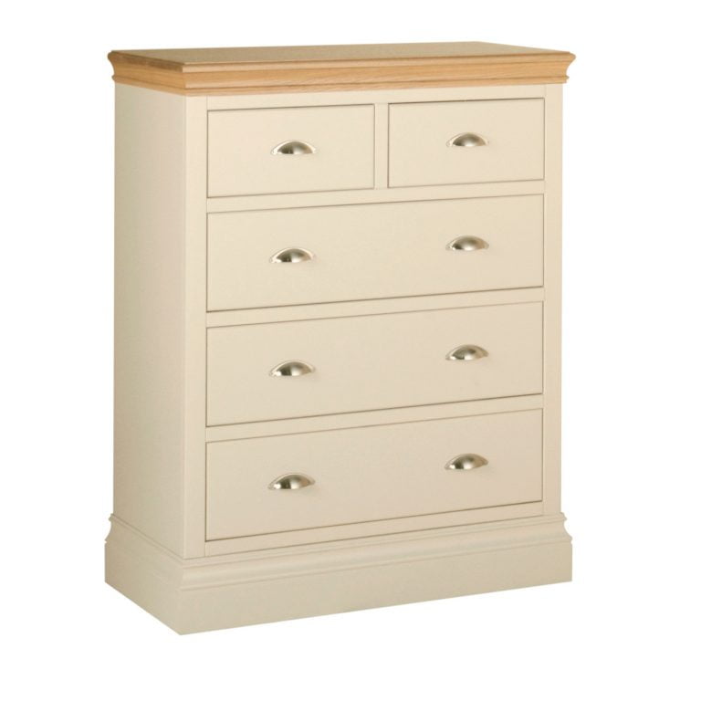 Lundy Painted Ivory With Oak Top  2 over 3 Chest of Drawers | Fully Assembled