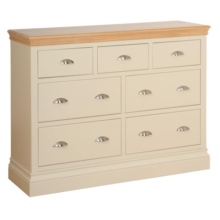 Lundy Painted Ivory With Oak Top  3 over 4 Jumper Chest of Drawrs | Fully Assembled