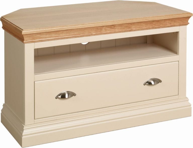 Lundy Painted Ivory With Oak Top  Corner TV Cabinet | Fully Assembled