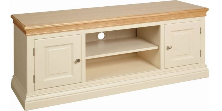 Lundy Painted Ivory With Oak Top  2 Door TV Cabinet | Fully Assembled