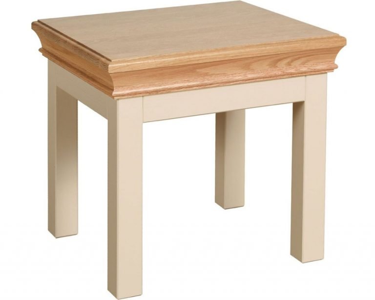 Lundy Painted Ivory With Oak Top  Square Side Table