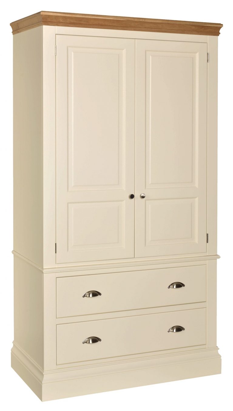 Lundy Painted Ivory With Oak Top  2 Drawer Double Wardrobe